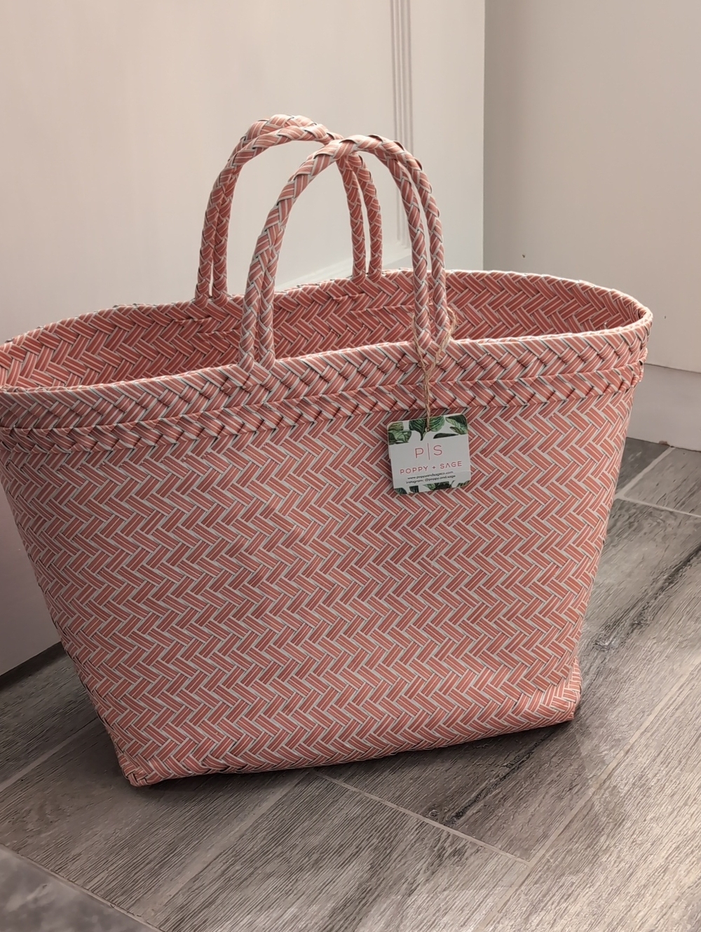 Poppy + Sage Coral Pink Woven Tote Bag